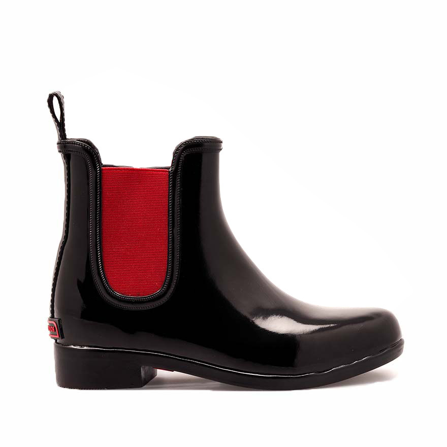  Femme Noir et Rouge en caoutchouc - Bottillon SHINNY Noir Rouge